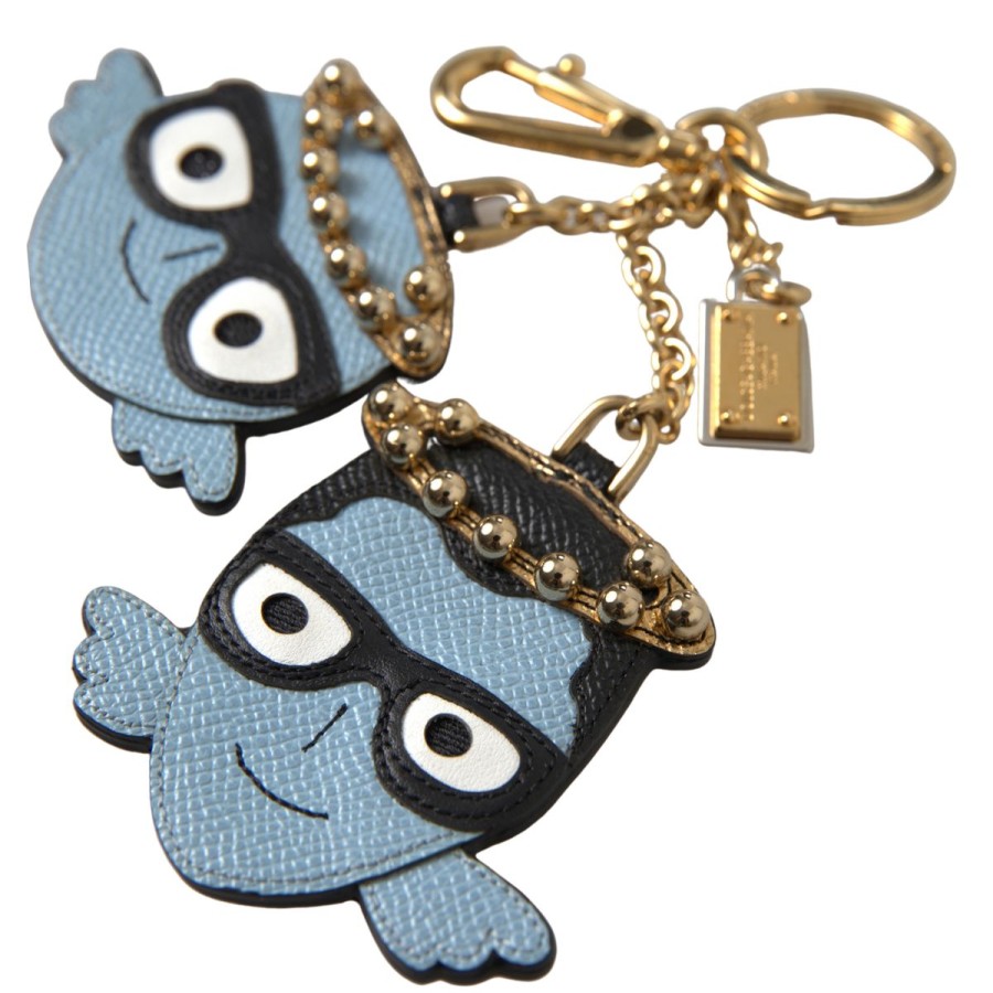 Women Dolce & Gabbana Women'S Keychains | Dolce & Gabbana Blue Angel Leather Dominico Stefano Keyring Keychain