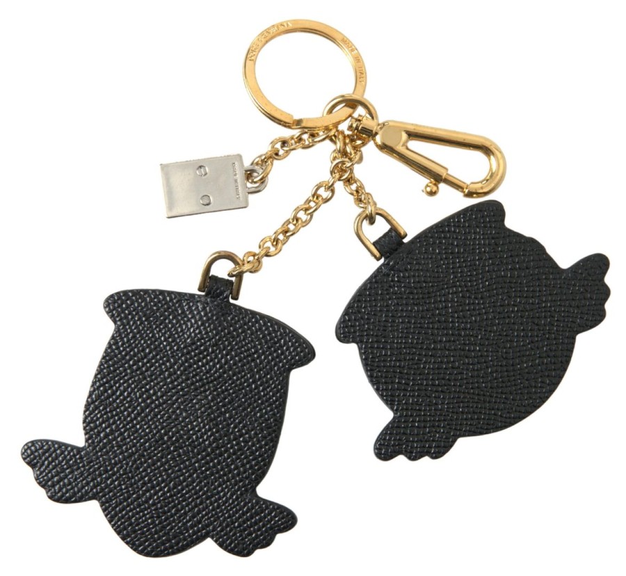 Women Dolce & Gabbana Women'S Keychains | Dolce & Gabbana Blue Angel Leather Dominico Stefano Keyring Keychain