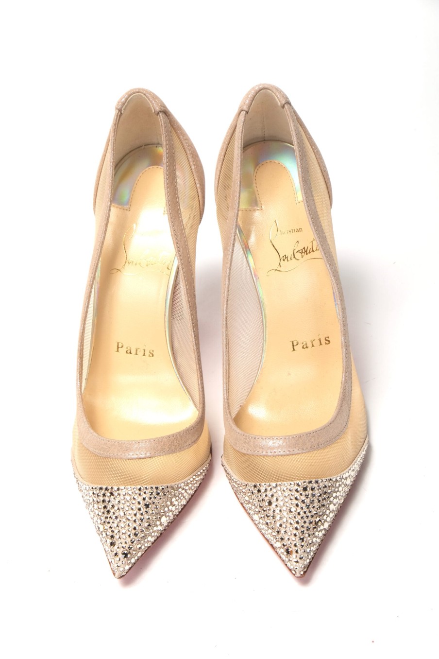 Women Christian Louboutin Women'S Pumps | Christian Louboutin Version Nude Embellished High Heels Pumps