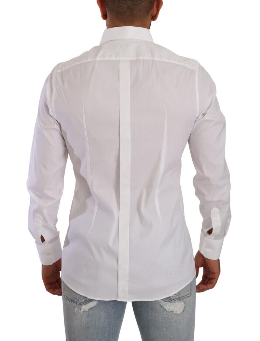 Men Dolce & Gabbana Men'S Shirts | Dolce & Gabbana White Gold Cotton Blend Dress Men Formal Shirt