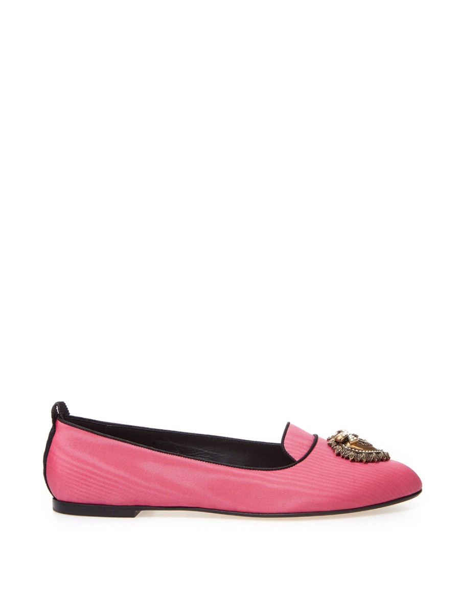 Women Dolce & Gabbana Women'S Boots | Dolce & Gabbana Pink Satin Devotion Ballerina Shoes