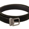 Men Dolce & Gabbana Men'S Belts | Dolce & Gabbana Green Velvet Silver Tone Metal Buckle Belt