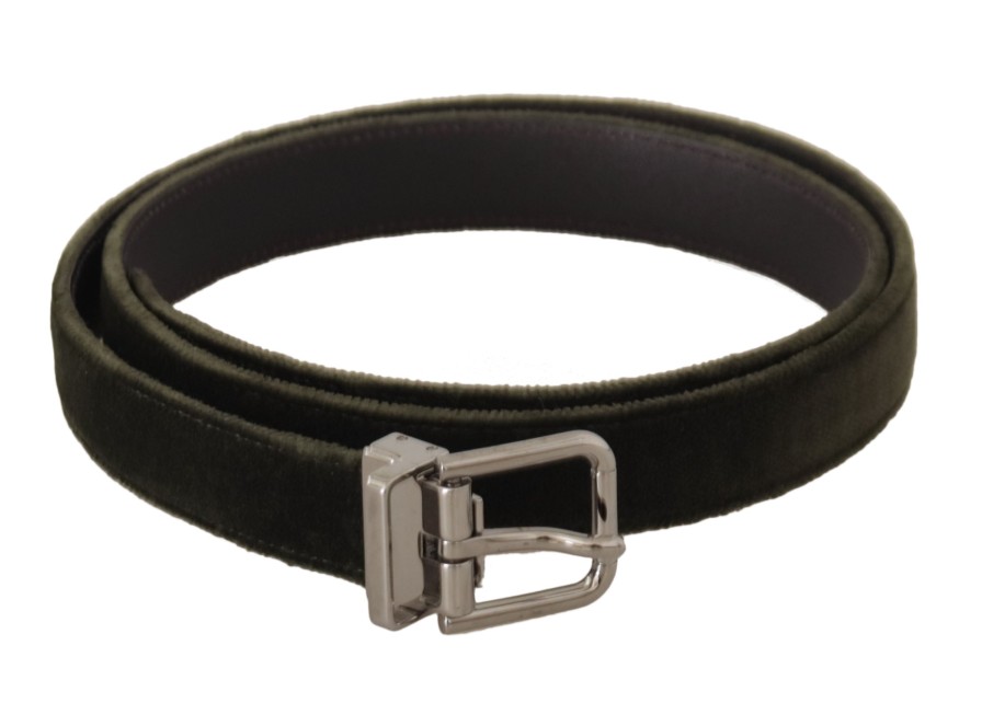 Men Dolce & Gabbana Men'S Belts | Dolce & Gabbana Green Velvet Silver Tone Metal Buckle Belt