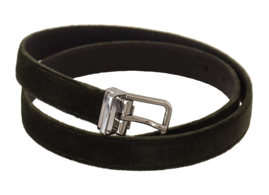 Men Dolce & Gabbana Men'S Belts | Dolce & Gabbana Green Velvet Silver Tone Metal Buckle Belt