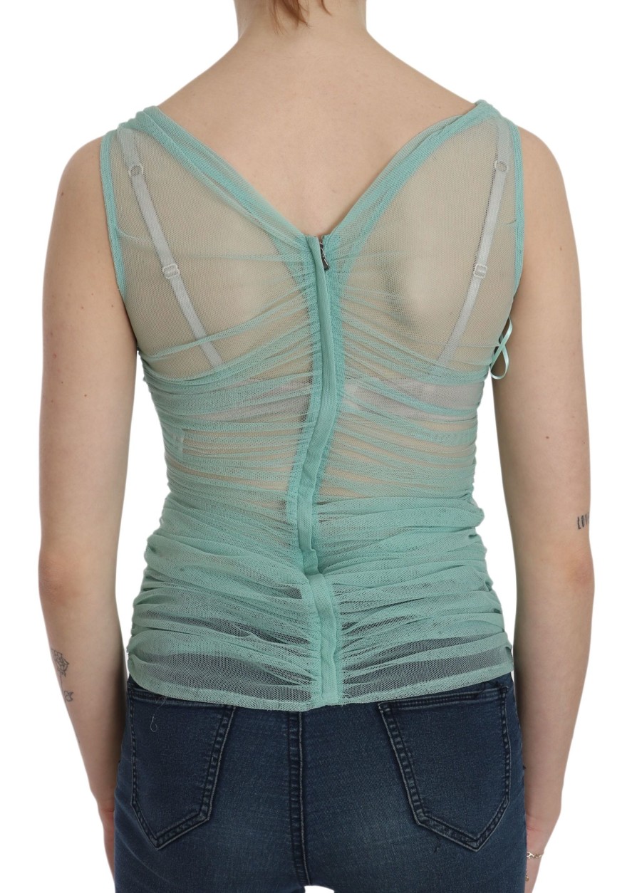 Women Dolce & Gabbana Women'S Tops & T-Shirts | Dolce & Gabbana Green Cotton Stretch Mesh Tank Top