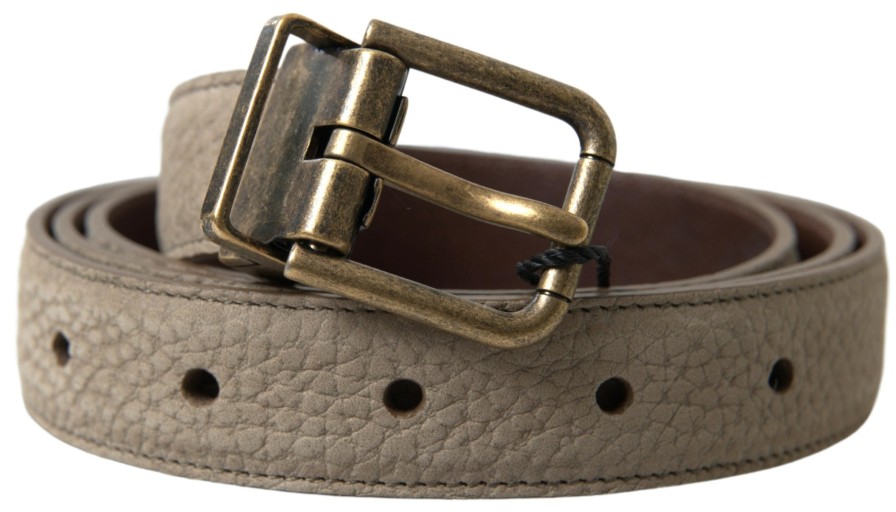 Men Dolce & Gabbana Men'S Belts | Dolce & Gabbana Beige Leather Gold Metal Buckle Men Belt