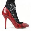 Women Dolce & Gabbana Women'S Pumps | Dolce & Gabbana Red Ayers Leather Lace Socks Pumps Shoes