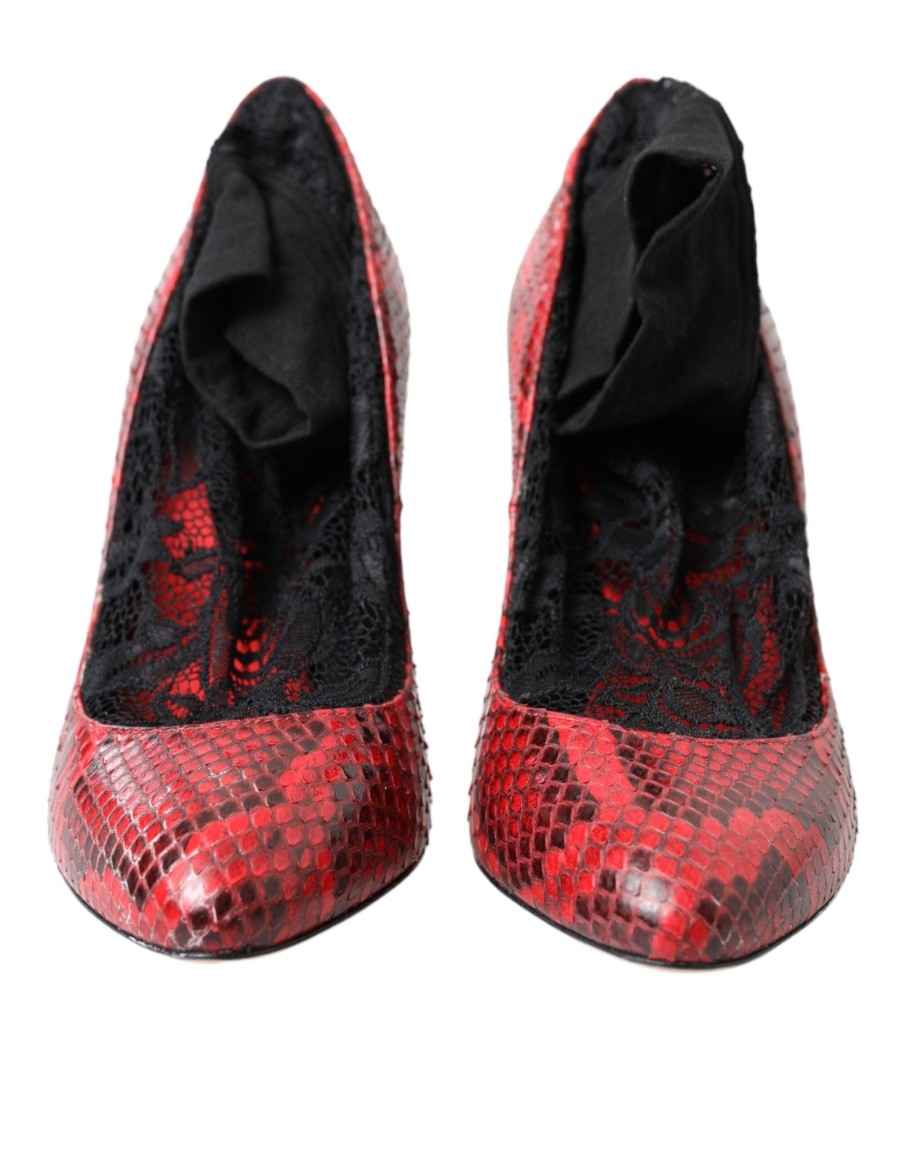 Women Dolce & Gabbana Women'S Pumps | Dolce & Gabbana Red Ayers Leather Lace Socks Pumps Shoes