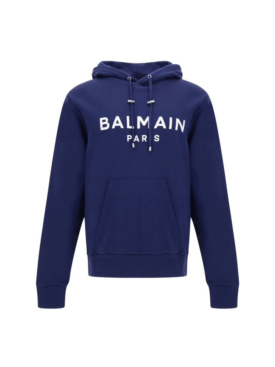 Men Balmain Men'S Sweatsuit | Balmain Blue Cotton Hoodie Sweatshirt