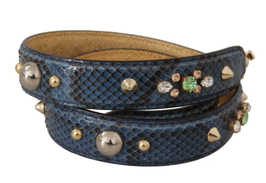 Women Dolce & Gabbana Women'S Leather Accessories | Dolce & Gabbana Blue Exotic Leather Crystals Shoulder Strap