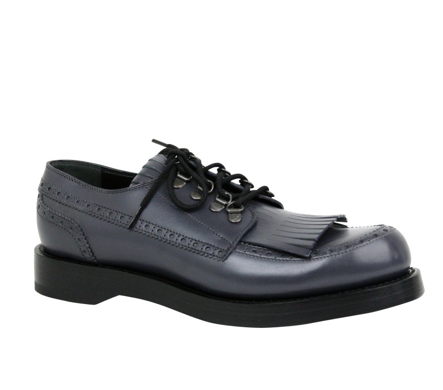 Men Gucci Men'S Formal | Gucci Gucci Men'S Fringed Brogue Bluish Gray Leather Lace-Up Shoes