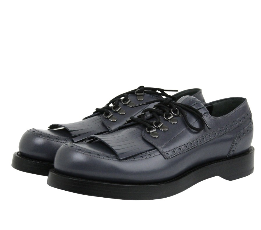 Men Gucci Men'S Formal | Gucci Gucci Men'S Fringed Brogue Bluish Gray Leather Lace-Up Shoes