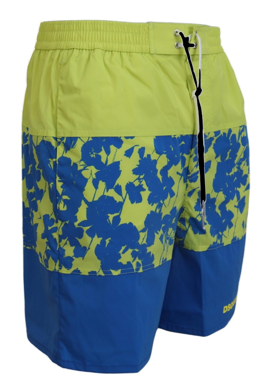 Men Dsquared² Men'S Swimwear | Dsquared Blue Green Logo Print Men Beachwear Shorts Swimwear