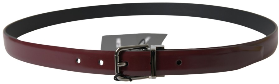 Men Dolce & Gabbana Men'S Belts | Dolce & Gabbana Bordeaux Leather Silver Metal Buckle Belt