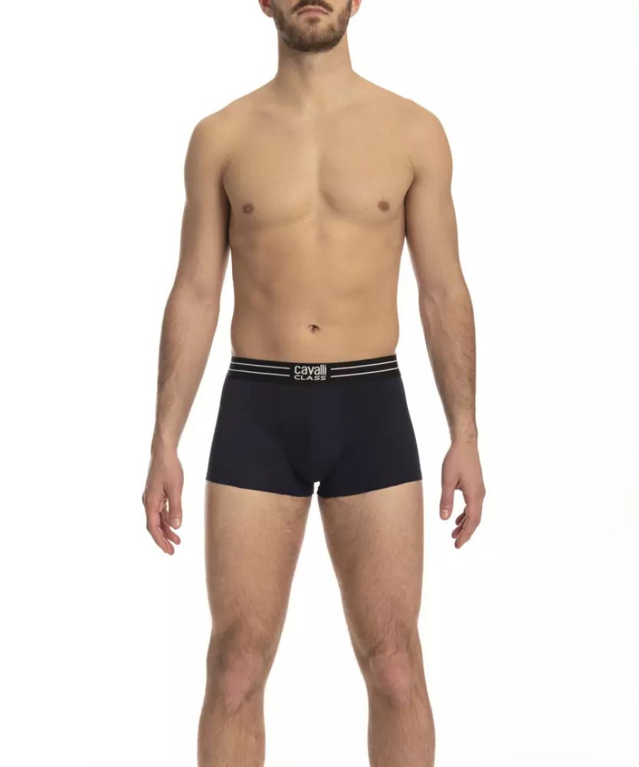 Men Cavalli Class Men'S Underwear | Cavalli Class Cavalli Class Sleek Black Cotton Trunks (3-Pack)