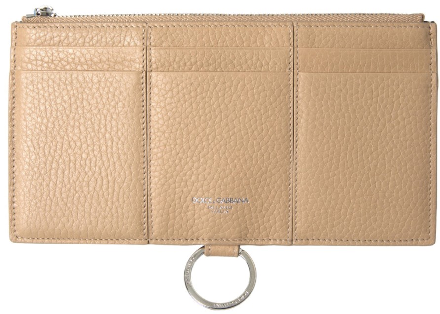 Women Dolce & Gabbana Women'S Wallets | Dolce & Gabbana Beige Leather Shoulder Cardholder Shoulder Strap Walle