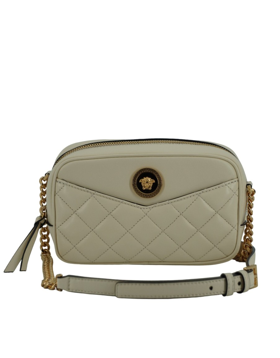 Women Versace Women'S Crossbody Bags | Versace White Lamb Leather Small Camera Crossbody Bag