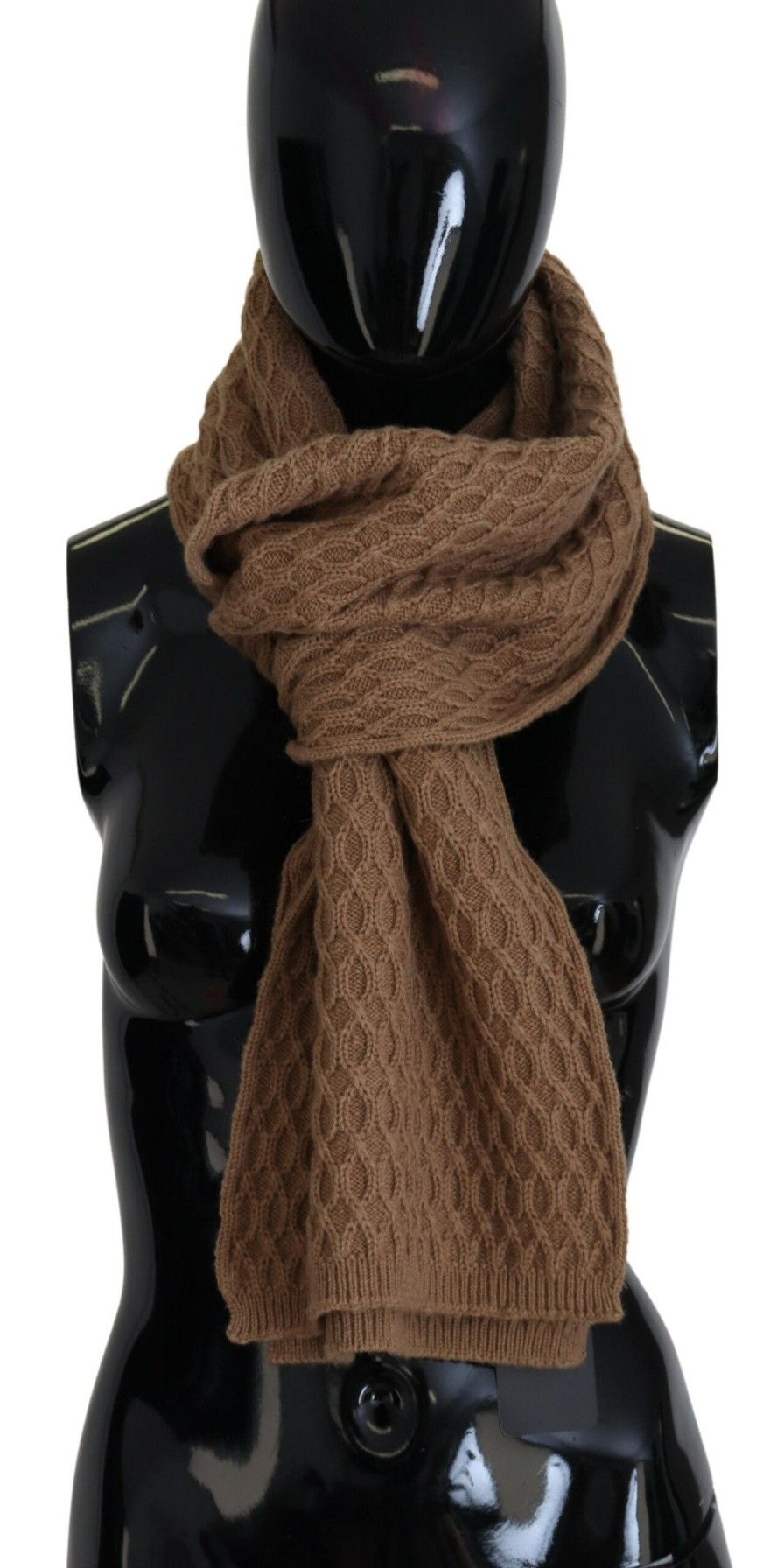 Women Dolce & Gabbana Women'S Scarves | Dolce & Gabbana Dark Brown Wrap Shawl Knitted Camel Scarf