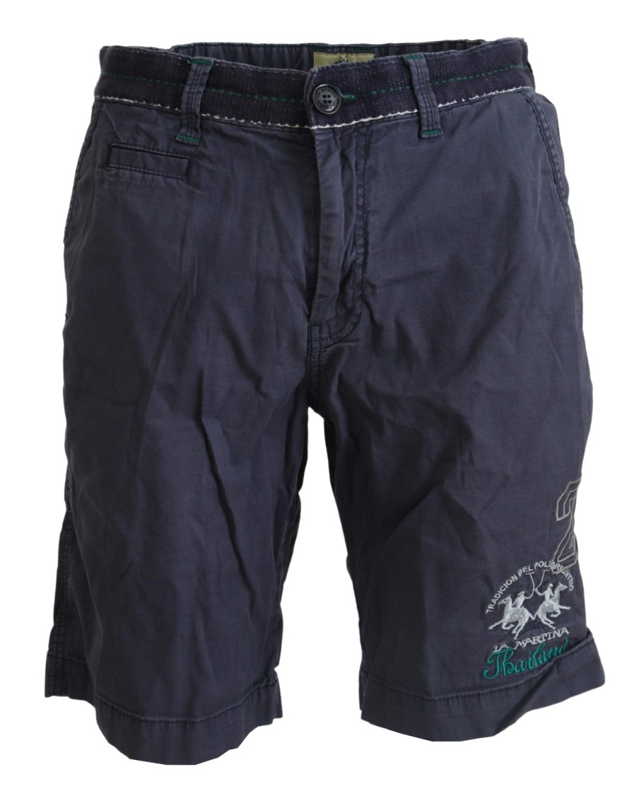 Men La Martina Men'S Shorts | La Martina Blue Washed Cotton Bermuda Casual Shorts