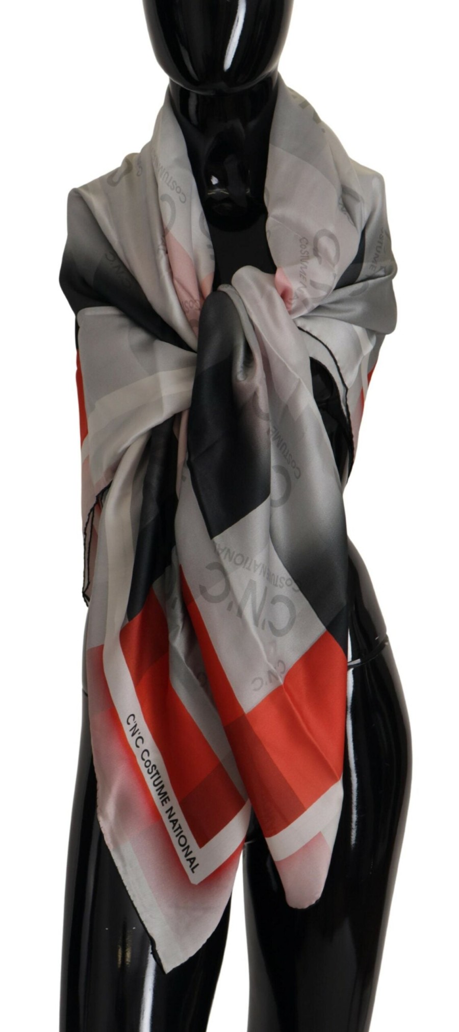 Women Costume National Women'S Scarves | Costume National Gray Red Shawl Foulard Wrap Scarf