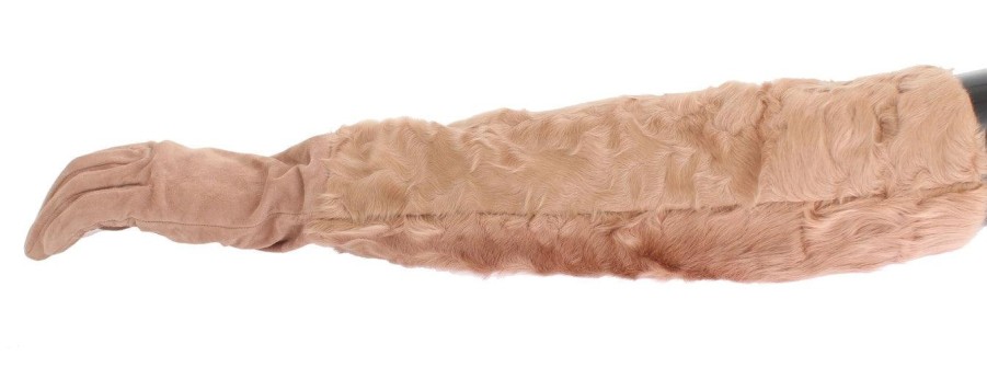 Women Dolce & Gabbana Women'S Gloves | Dolce & Gabbana Beige Suede Xiangao Fur Elbow Gloves