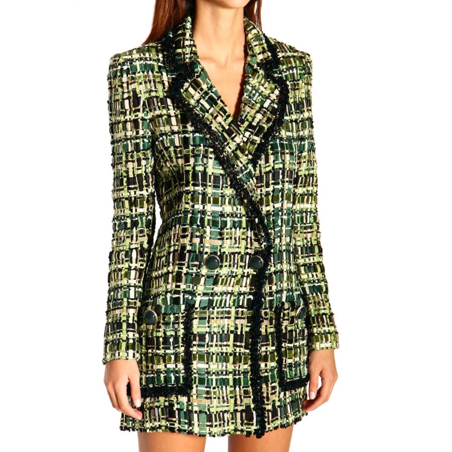 Women Elisabetta Franchi Women'S Suits & Blazers | Elisabetta Franchi Elegant Forest Green Buttoned Jacket