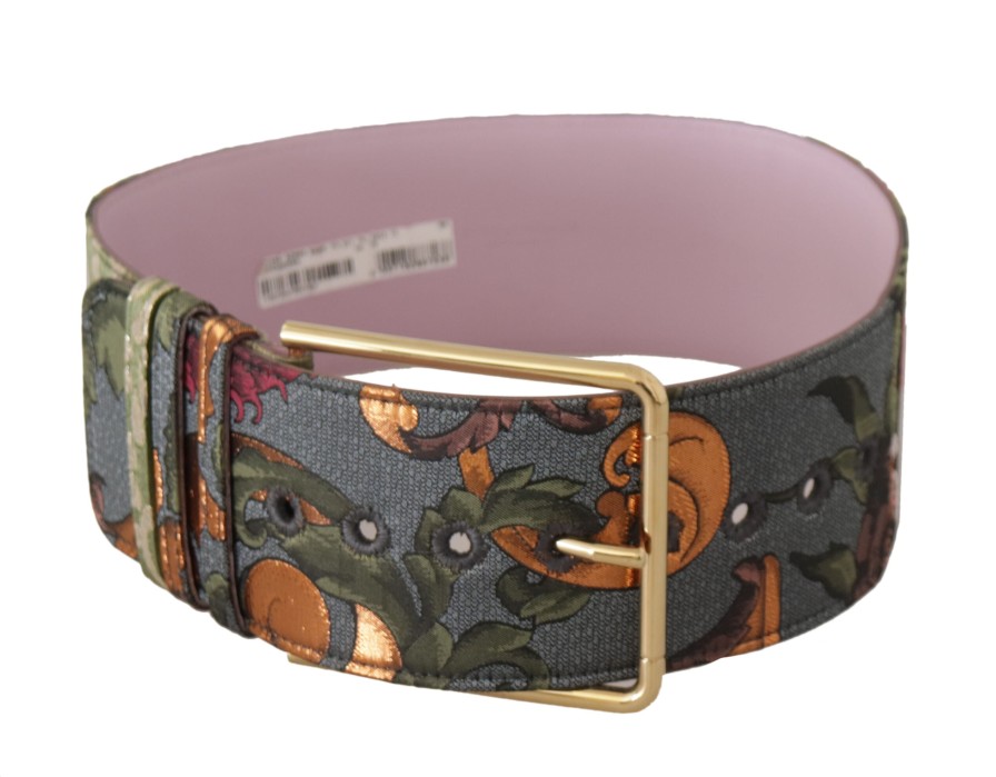 Women Dolce & Gabbana Women'S Belts | Dolce & Gabbana Multicolor Leather Embroidered Gold Metal Buckle Belt