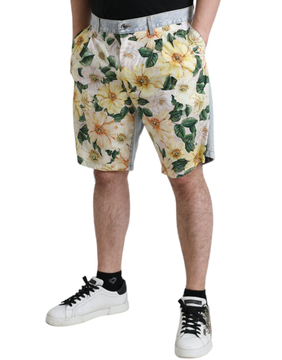 Men Dolce & Gabbana Men'S Shorts | Dolce & Gabbana Multicolor Floral Print Denim Bermuda Shorts