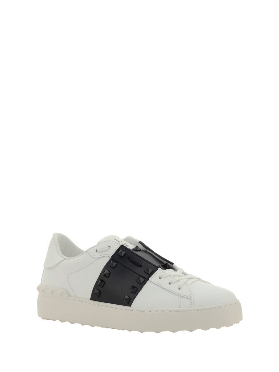 Women Valentino Women'S Sneakers | Valentino White And Black Calf Leather Sneakers