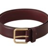 Men Dolce & Gabbana Men'S Belts | Dolce & Gabbana Brown Calf Leather Gold Tone Metal Buckle Belt