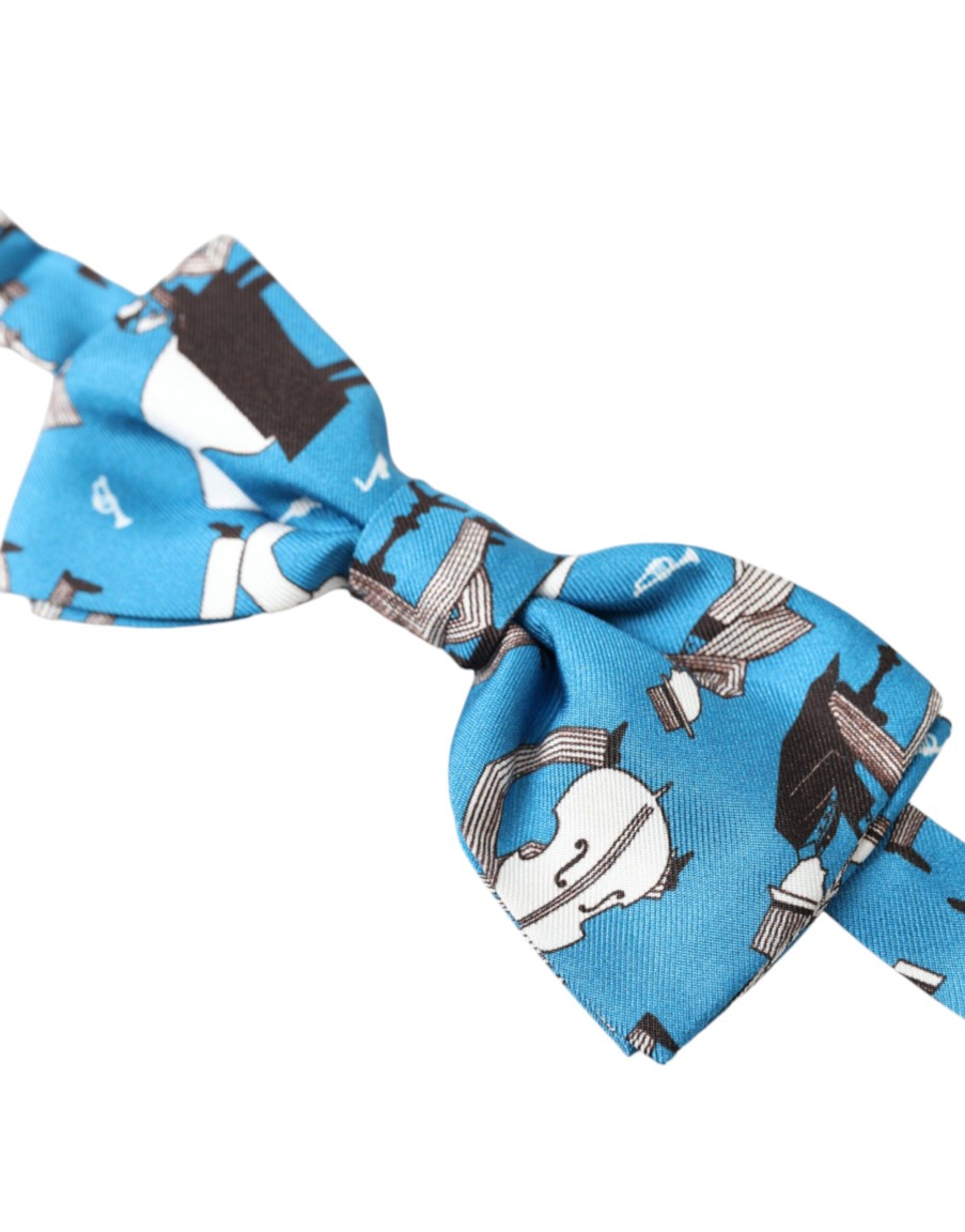 Men Dolce & Gabbana Men'S Ties & Bowties | Dolce & Gabbana Blue Jazz Club Silk Adjustable Neck Papillon Bow Tie