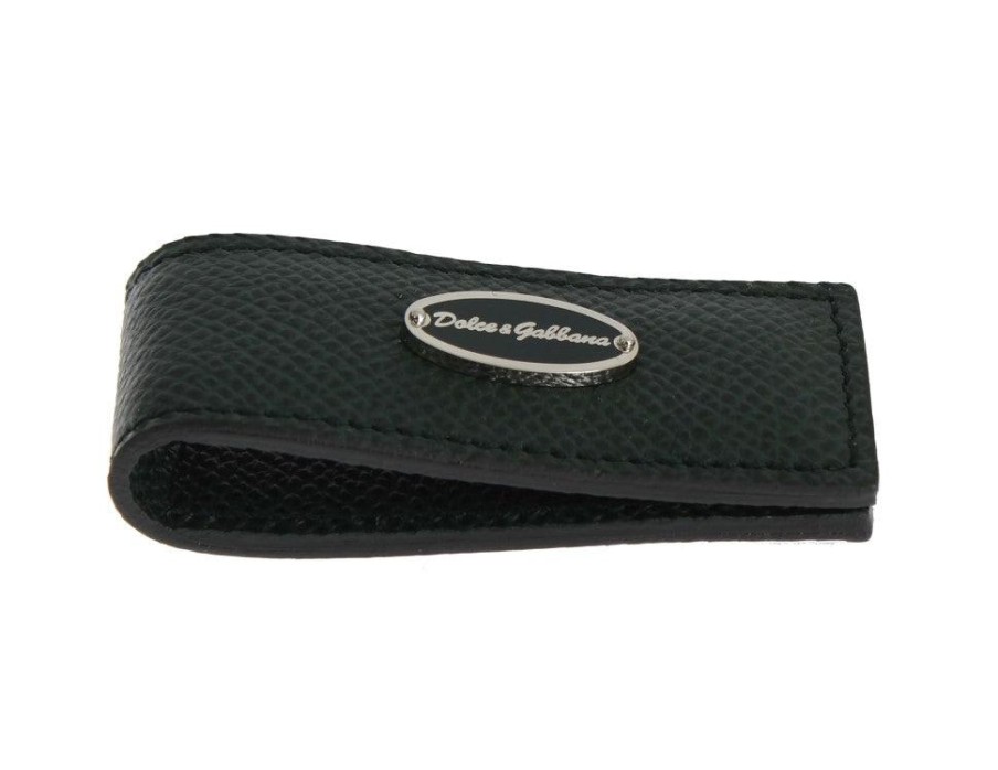 Men Dolce & Gabbana Men'S Money Clips | Dolce & Gabbana Green Leather Magnet Money Clip