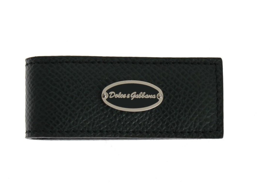 Men Dolce & Gabbana Men'S Money Clips | Dolce & Gabbana Green Leather Magnet Money Clip