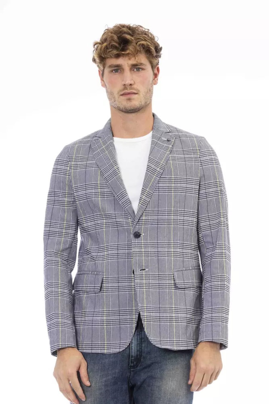 Men Distretto12 Men'S Blazers | Distretto12 Elegant Blue Fabric Jacket With Button Closure