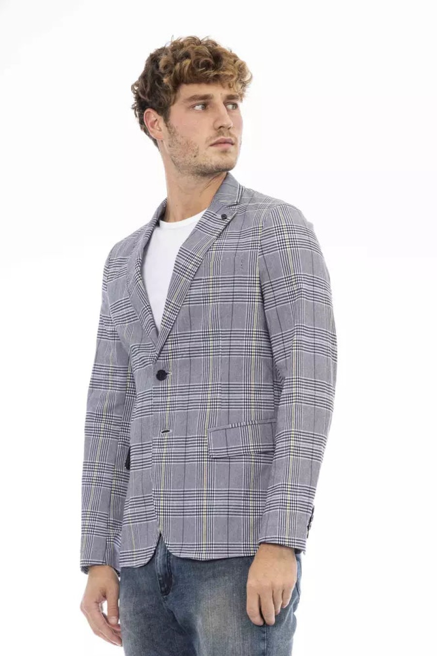 Men Distretto12 Men'S Blazers | Distretto12 Elegant Blue Fabric Jacket With Button Closure