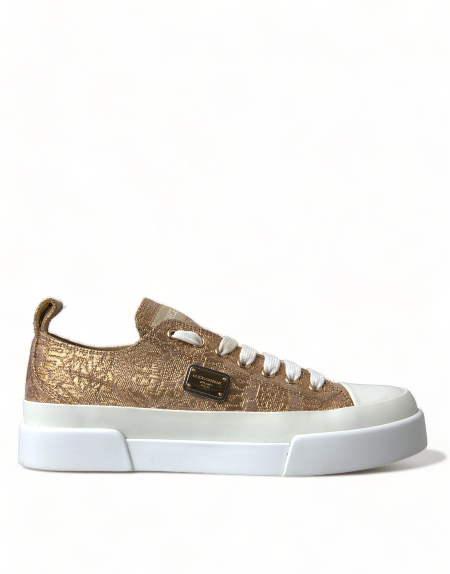 Women Dolce & Gabbana Women'S Sneakers | Dolce & Gabbana Gold White Brocade Low Top Sneakers Women Shoes