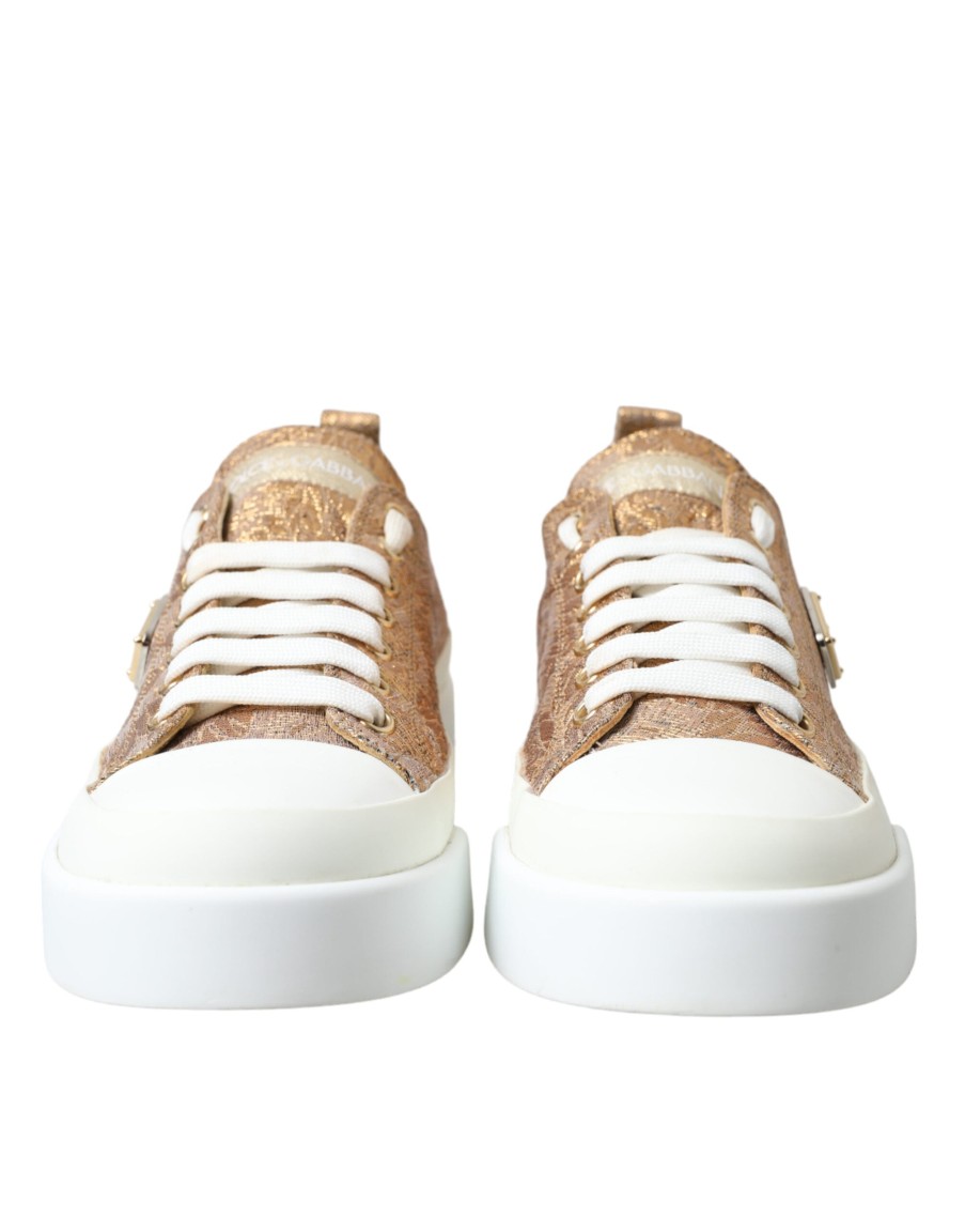 Women Dolce & Gabbana Women'S Sneakers | Dolce & Gabbana Gold White Brocade Low Top Sneakers Women Shoes