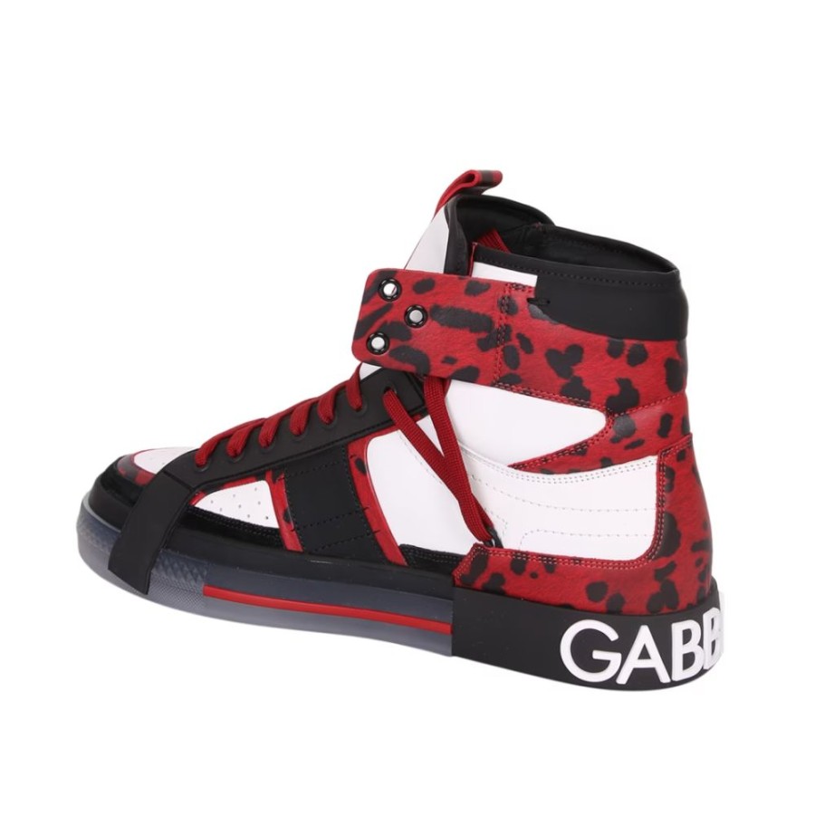 Men Dolce & Gabbana Men'S Sneakers | Dolce & Gabbana High-End Red Leopard Print Calfskin Sneakers