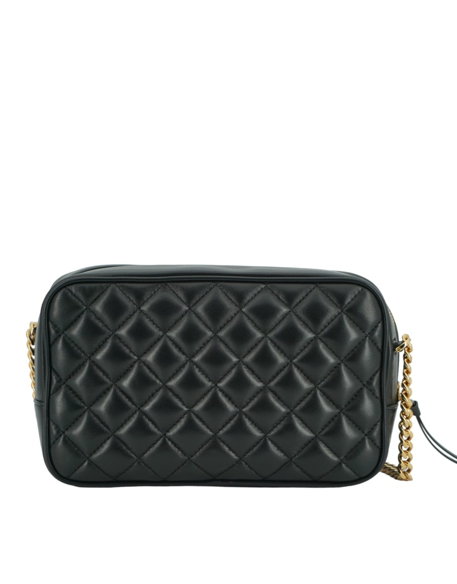 Women Versace Women'S Crossbody Bags | Versace Black Lamb Leather Medium Camera Shoulder Bag