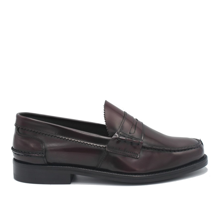 Men Saxone of Scotland Men'S Loafers | Saxone Of Scotland Bordeaux Spazzolato Leather Mens Loafers Shoes