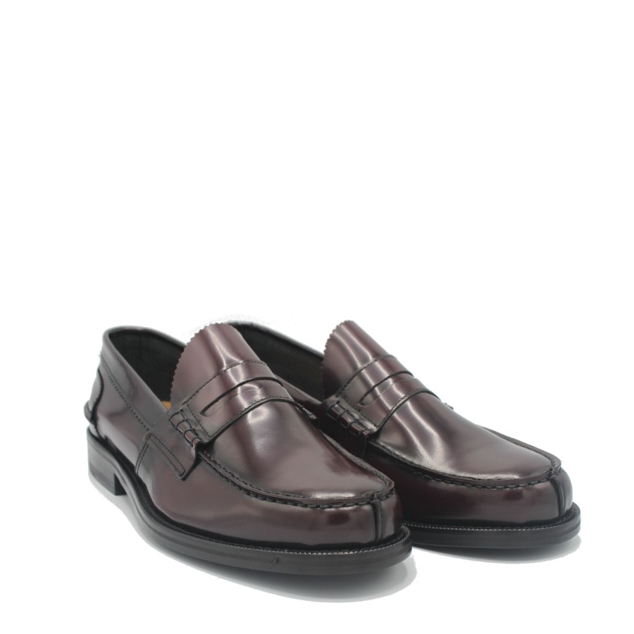 Men Saxone of Scotland Men'S Loafers | Saxone Of Scotland Bordeaux Spazzolato Leather Mens Loafers Shoes