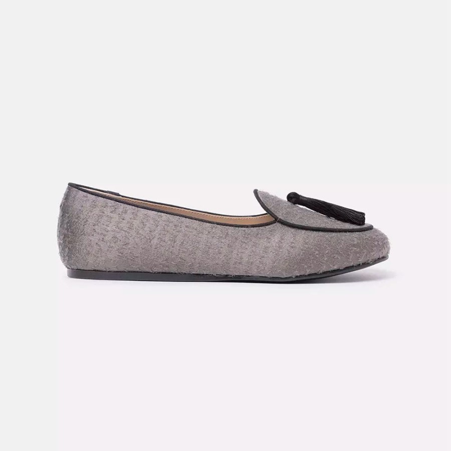 Women Charles Philip Women'S Flat Shoes | Charles Philip Elegant Grey Velvet Tassel Moccasins