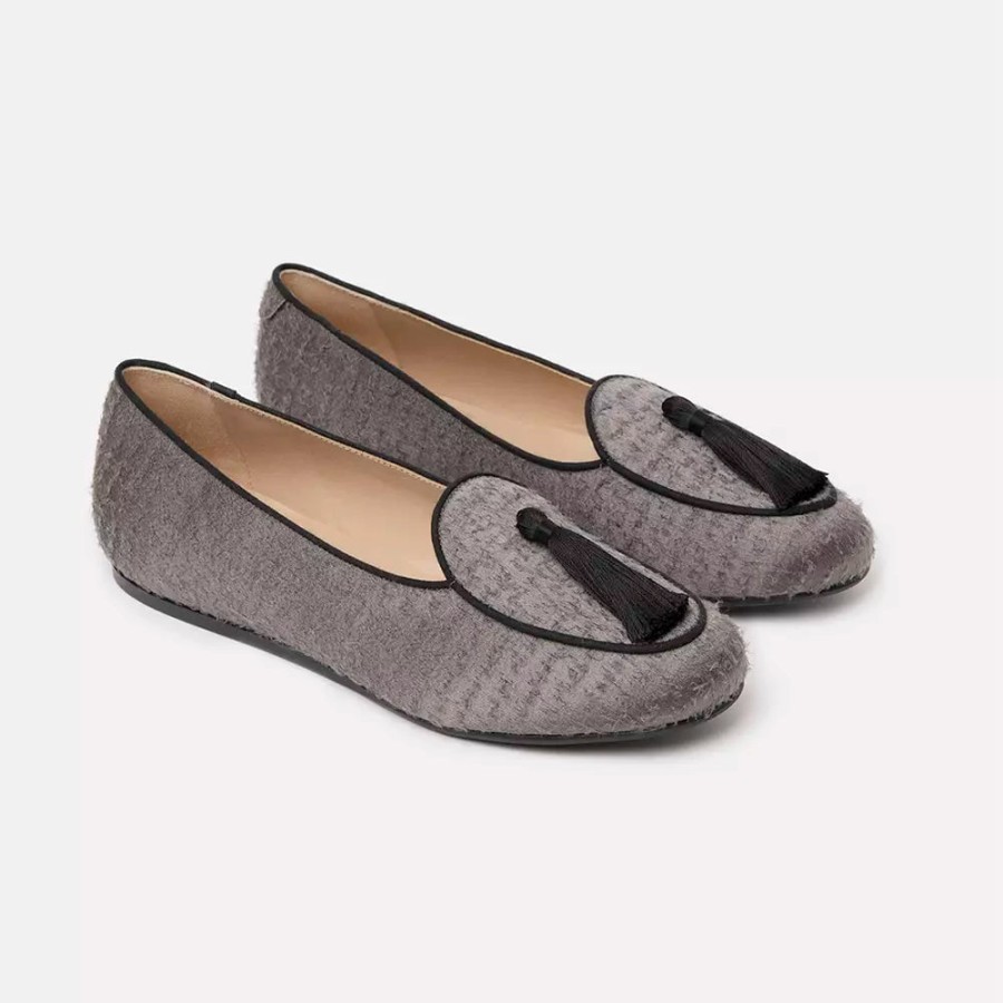 Women Charles Philip Women'S Flat Shoes | Charles Philip Elegant Grey Velvet Tassel Moccasins