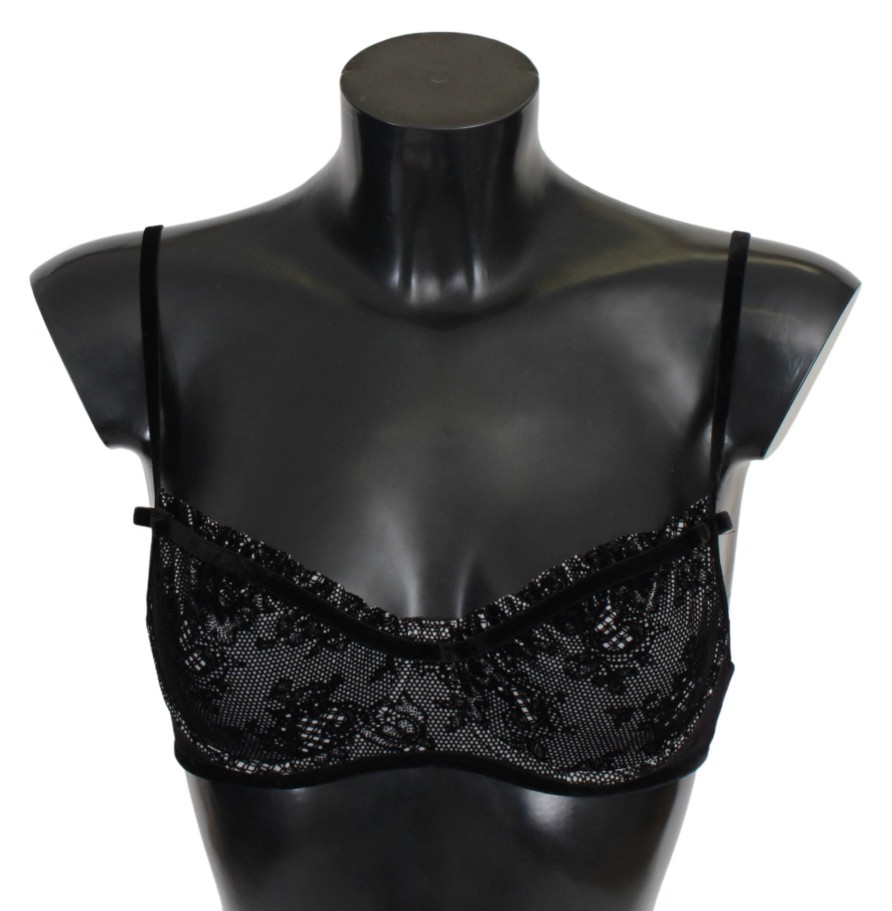 Women Ermanno Scervino Women'S Underwear | Ermanno Scervino Black Mesh Balconcino Bra Nylon Underwear