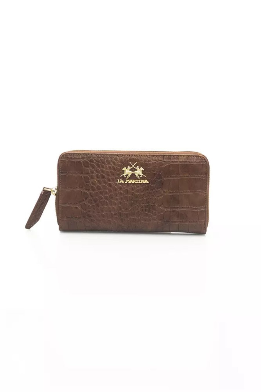 Women La Martina Women'S Wallets | La Martina Elegant Brown Zip Leather Wallet With Metal Accents