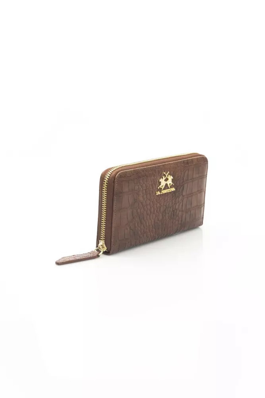 Women La Martina Women'S Wallets | La Martina Elegant Brown Zip Leather Wallet With Metal Accents