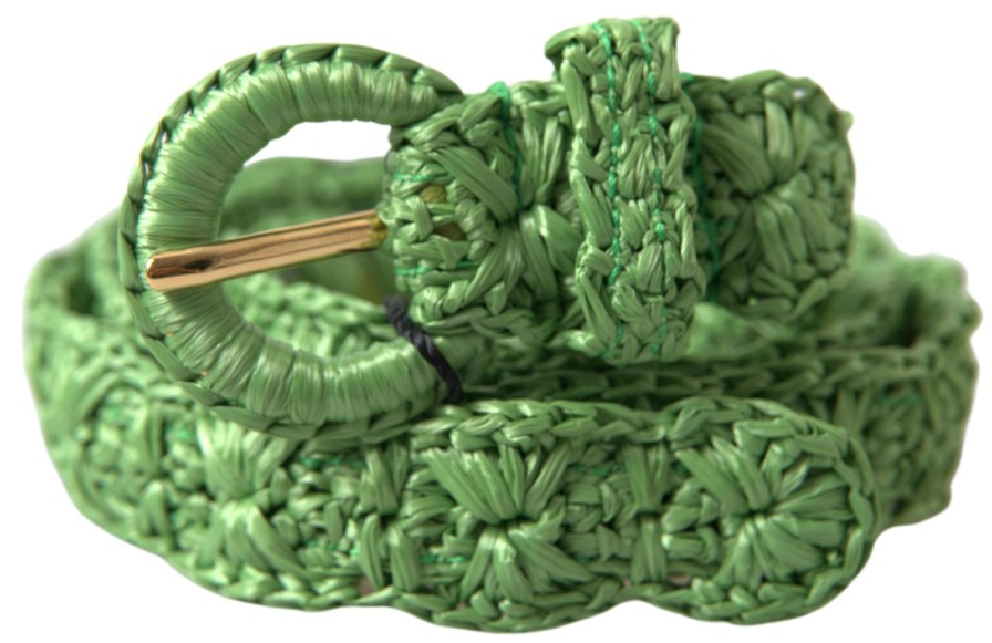 Women Dolce & Gabbana Women'S Belts | Dolce & Gabbana Green Viscose Weaved Skinny Waist Belt