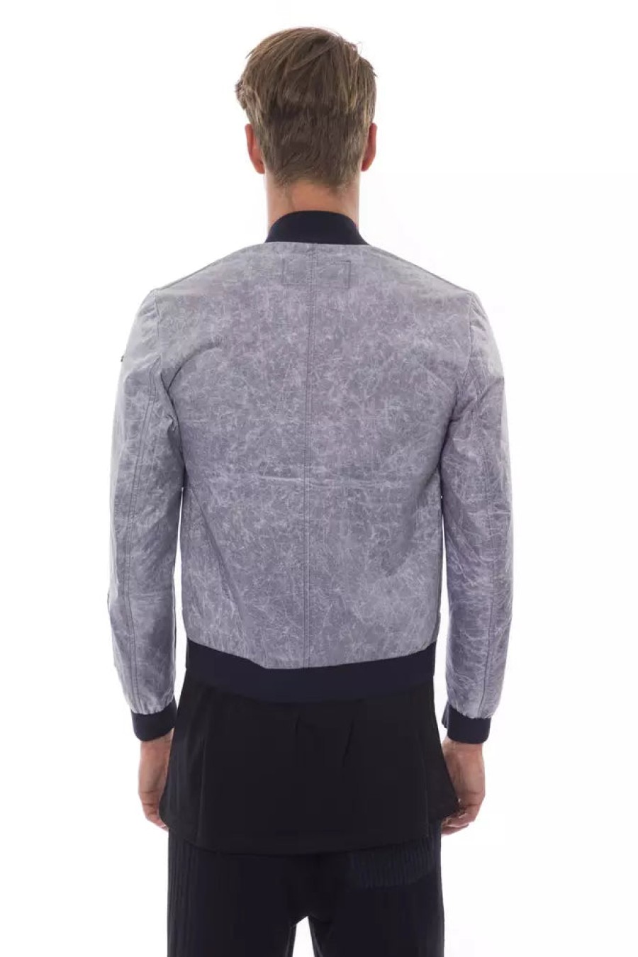 Men Nicolo Tonetto Men'S Jackets | Nicolo Tonetto Sleek Gray Bomber Jacket With Chic Logo Detail