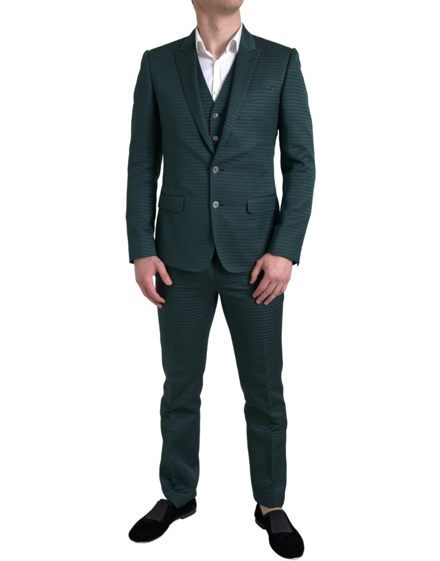 Men Dolce & Gabbana Men'S Suits | Dolce & Gabbana Green 3 Piece Single Breasted Martini Suit