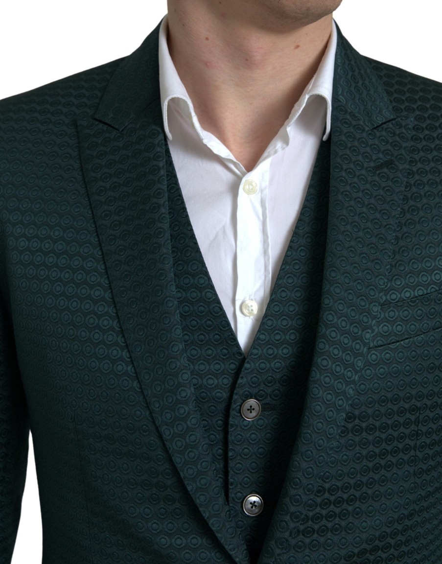 Men Dolce & Gabbana Men'S Suits | Dolce & Gabbana Green 3 Piece Single Breasted Martini Suit